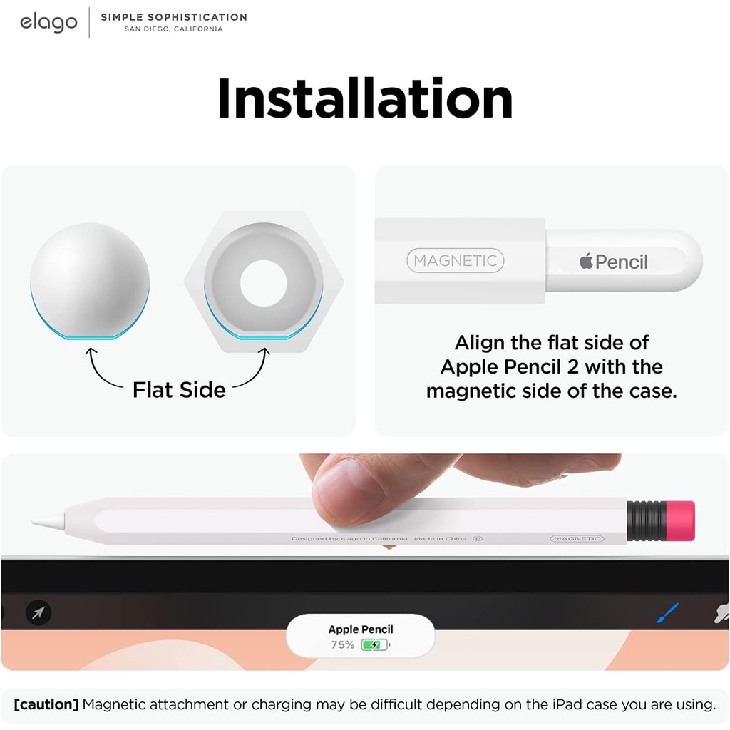 Vỏ Bảo Vệ Silicone cho Apple Pencil 2 elago Classic Chống Bẩn, Chống Trầy (White) - Hàng Chính Hãng
