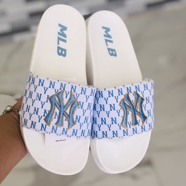 Dép Unisex 𝐌𝐋𝐁 𝗡𝗬 ❤️FREESHIP + Hộp❤️ Dép mlb Bóng Chày Quai Ngang Thể Thao Nam Nữ Thêu NY-NY Nổi Nhiều Màu Xịn GV