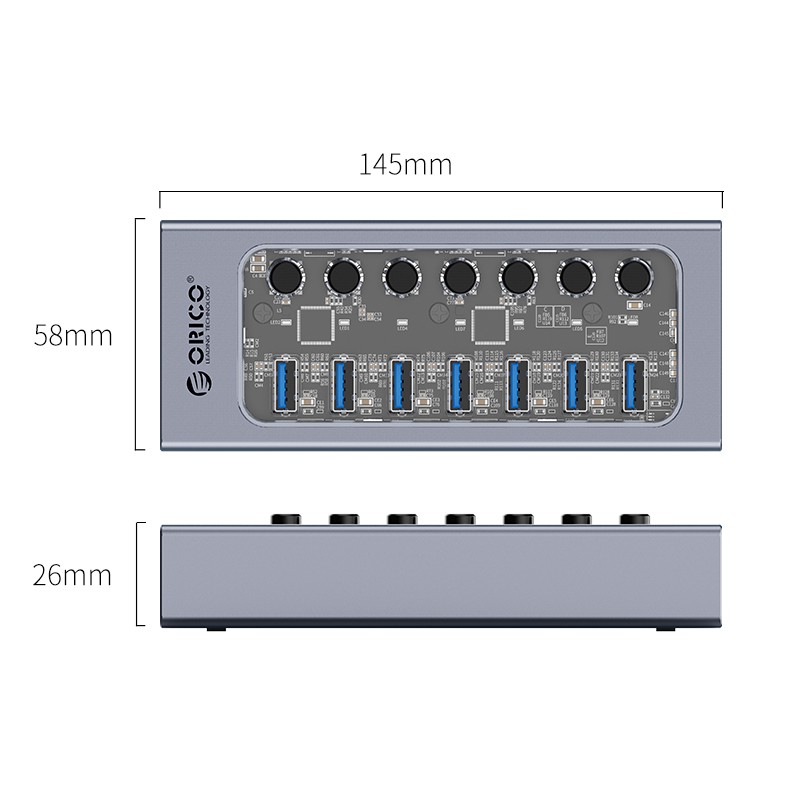 Bộ Chia USB HUB ORICO AT2U3-7AB 7 Cổng USB 3.0 Với Các Cổng Riêng Lẻ- Hàng Chính Hãng