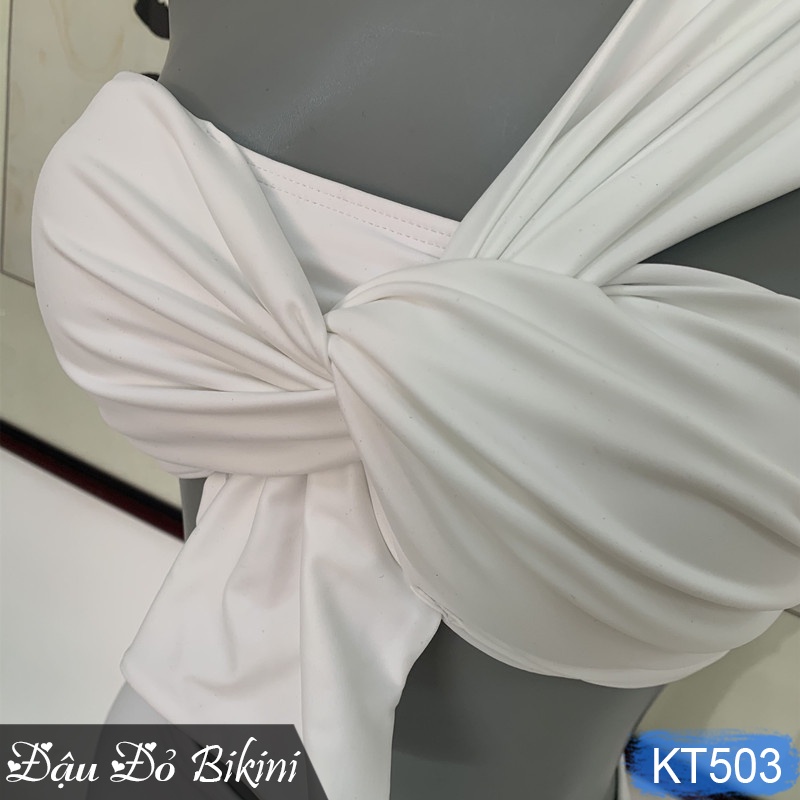 [4 MÀU] - Bikini nữ trẻ trung, quần cạp cao kín đáo, áo vai lệch cách điệu sexy, bộ bơi phong cách Hàn quyến rũ | KT503