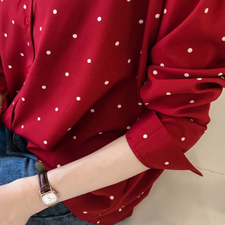 Áo sơ mi chấm bi - Chất Cotton lụa