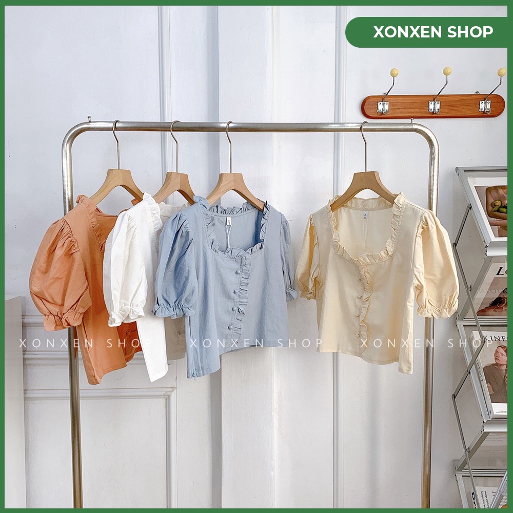 ÁO KIỂU NỮ ÁO KIỂU CỔ VUÔNG BÈO XONXEN ĐĂK LĂK FREE SIZE MÃ 3357