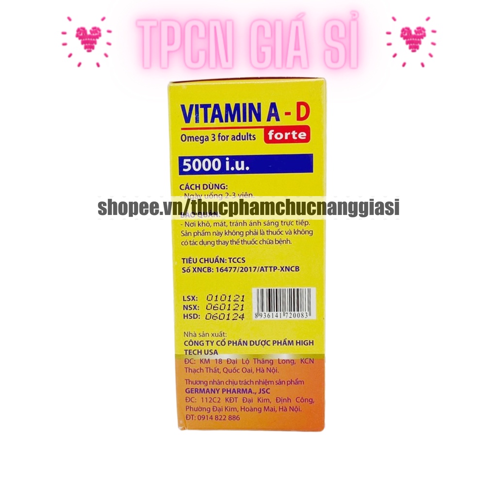 Viên uống bổ sung VITAMIN A-D giúp bố sung vitamin A,D tăng cường sức khỏe – Hộp 100 viên