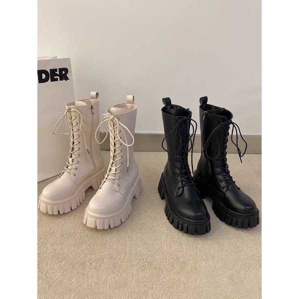 Giày Bốt cao cổ Boot ulzzang đế cao 5CM buộc dây kéo khoá boots nữ