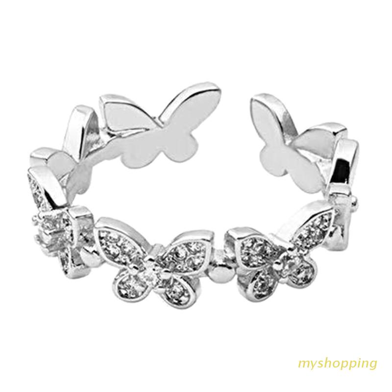 Nhẫn hình bướm đính đá lấp lánh có thể điều chỉnh