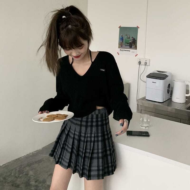 Jiashucheng Áo Len Tay Dài Cổ Chữ V Thắt Dây Phong Cách Hàn Quốc Thanh Lịch Dành Cho Nữ