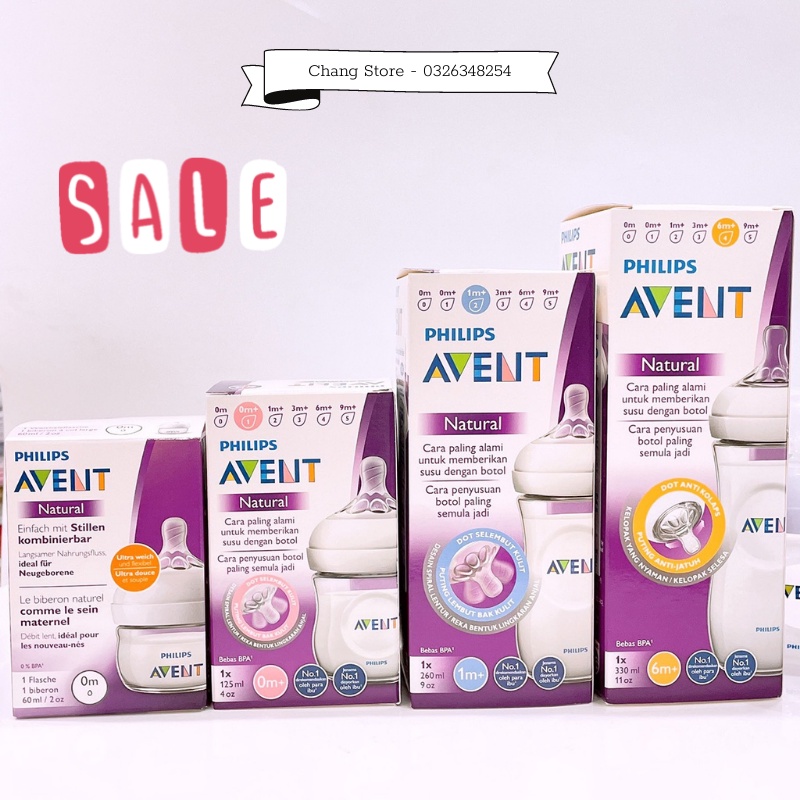 Bình Sữa Philips Avent Mô Phỏng Tự Nhiên Dung Tích 60ml/125ml/260ml/330ml, Không chứa BPA