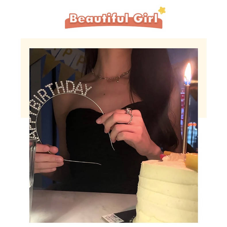 Băng đô hình chữ Happy Birthday đính đá lấp lánh vui nhộn cho nữ