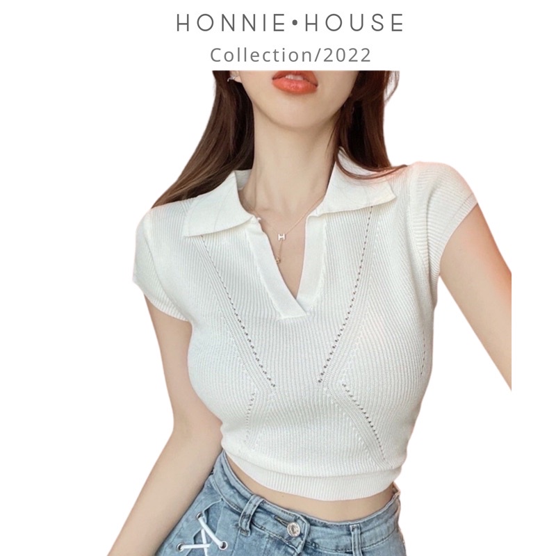 {Ảnh Thật}Áo cộc tay nữ cổ bẻ xẻ V dáng ngắn croptop 6 màu chất len dệt kim