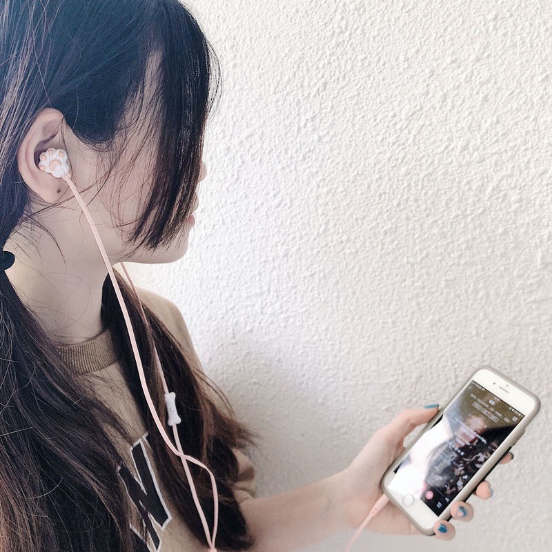 Tai Nghe Nhét Tai Có Dây 3.5mm Hình Chân Mèo Hoạt Hình Dễ Thương 2021 Cho IPXiaomi