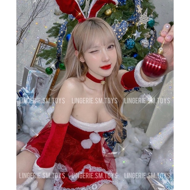 QR1953 Trang Phục Noel Đỏ Cho Giáng Sinh Vui Vẻ - Váy Hoá Trang Chụp Hình Mùa Lễ Hội Tết