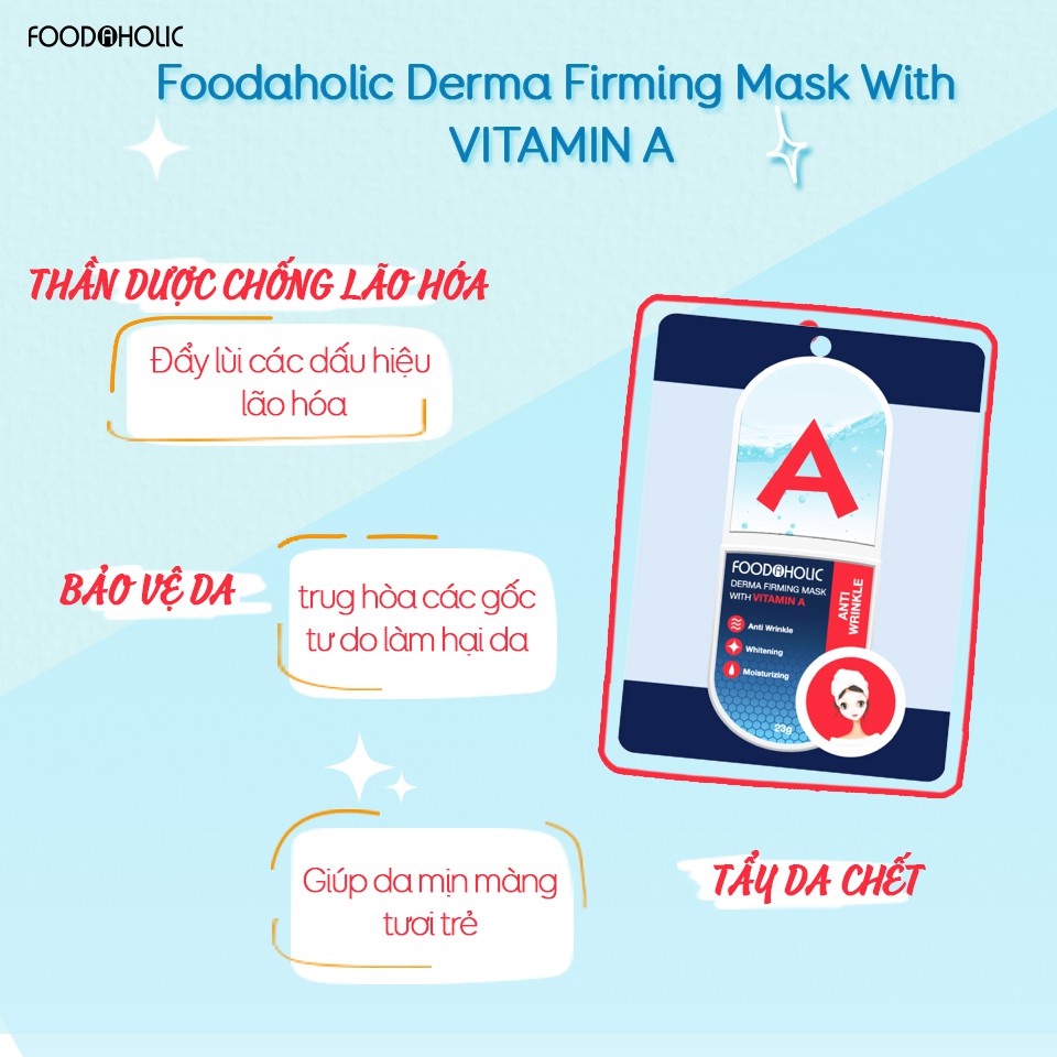 Hộp 10 Mặt Nạ Làm Mềm Da Chiết Xuất Vitamin A Foodaholic Derma Firming Mask 23g x 10