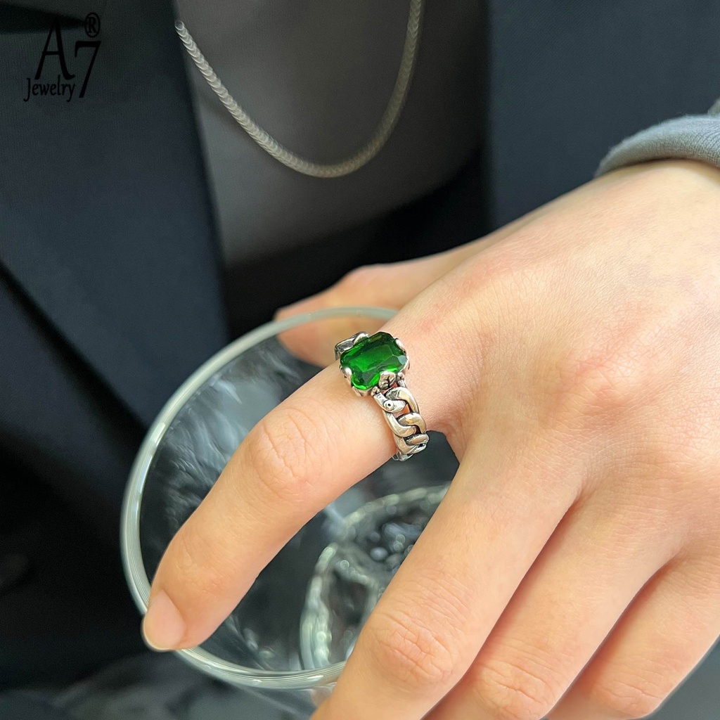 Nhẫn Hở Hình Vuông Đính Đá A7 Phong Cách Thái Lan Dành Cho Nữ