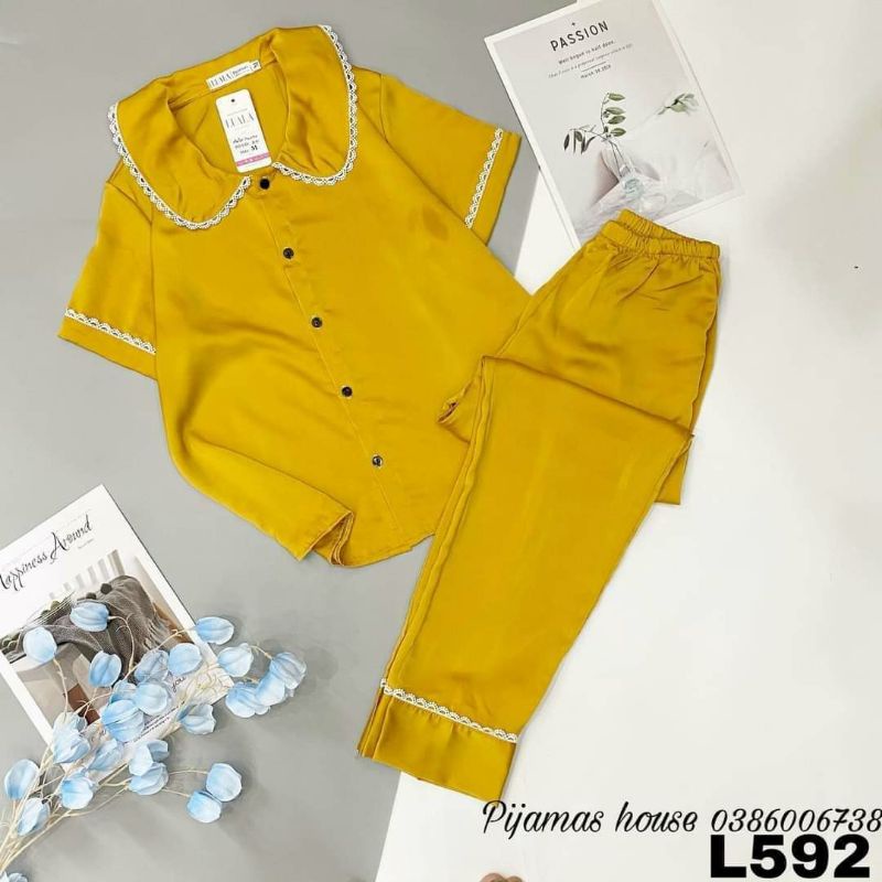 Bộ Pyjama Bèo Ren Tay Cộc Quần Dài - Hàng Thiết Kế