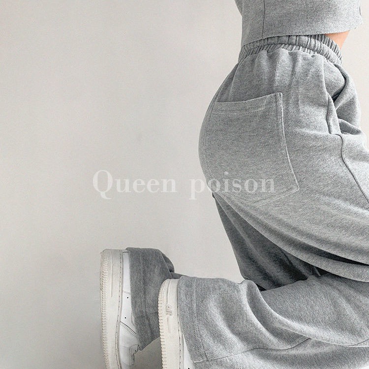 Quần thể thao ống rộng lưng cao phong cách Âu Mỹ thời trang xuân thu dành cho nữ