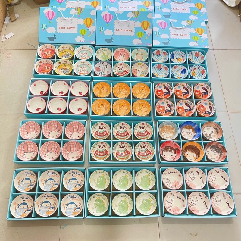 Bộ 6 bát ăn cơm gia đình có hộp quà 20/11, quà tặng sinh nhật, chén bát ăn cơm nhiều màu, chén sứ kiểu Nhật