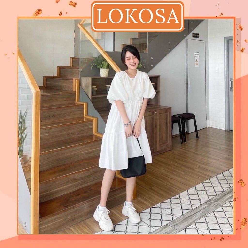 Đầm Babydoll Trắng LOKOSA Váy dự tiệc đi chơi Phồng Dáng Xòe Dài tay bồng Phong Cách Công Chúa Tiểu Thư VD075 | BigBuy360 - bigbuy360.vn