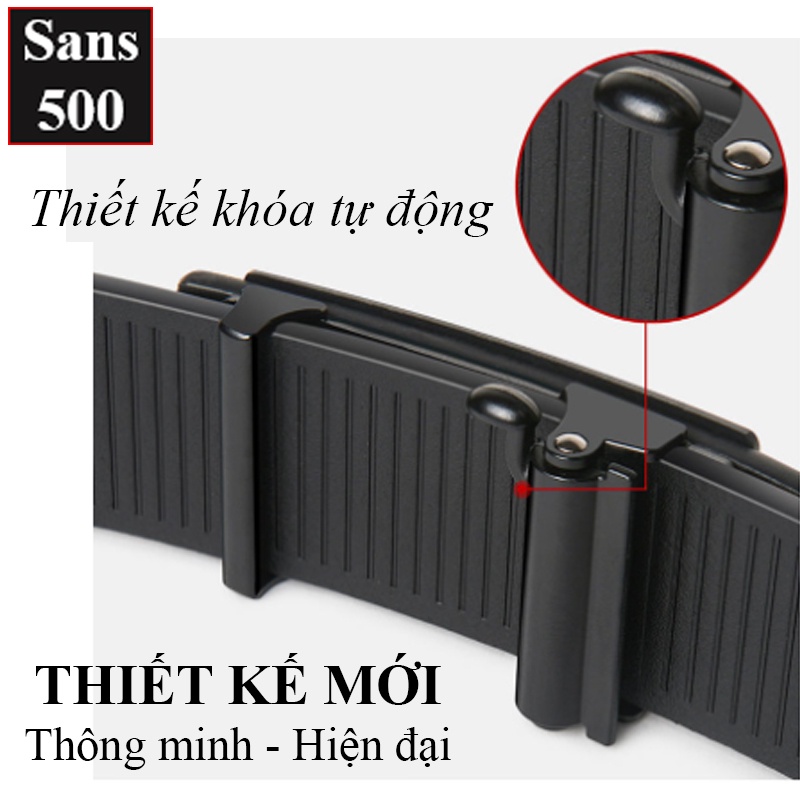 Thắt lưng nam da cao cấp Sans500 dây nịt mặt khoá tự động xoay đính đá đen đẹp sang trọng lịch lãm thời trang full đen