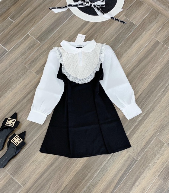 Váy đũi phối tơ cổ sen trắng dễ thương vô cùng lun nà