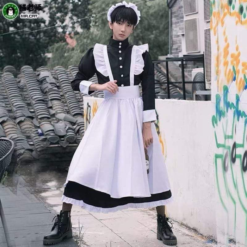 [CÓ SẴN]_ Bộ cosplay người hầu form dài (Maid dài đen), nam nữ đều mặc được