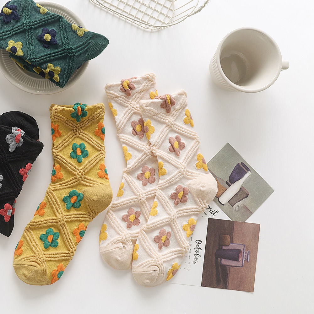 Vớ dài trung bình in hoa nhỏ dễ thương phong cách Nhật Bản cổ điển thanh lịch thời trang cho nữ