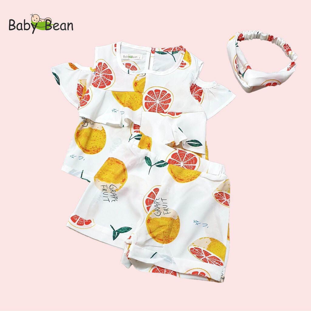 Bộ quần áo Lụa Vai Nhún Bèo hình Trái Cây bé gái BabyBean kèm Băng-Đô (8kg-40kg)