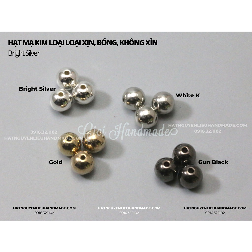 Hạt giả trai mạ kim loại, xịn, bóng, không gỉ Cici Handmade hạt cườm nguyên liệu tự làm kẹp tóc cô dâu đính kết