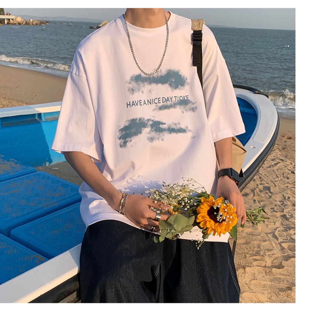 Áo Thun Tay Ngắn Dáng Rộng In Hình Đám Mây 3 Màu Sắc Thời Trang Mùa Hè Cho Nam Và Nữ Size S-8XL