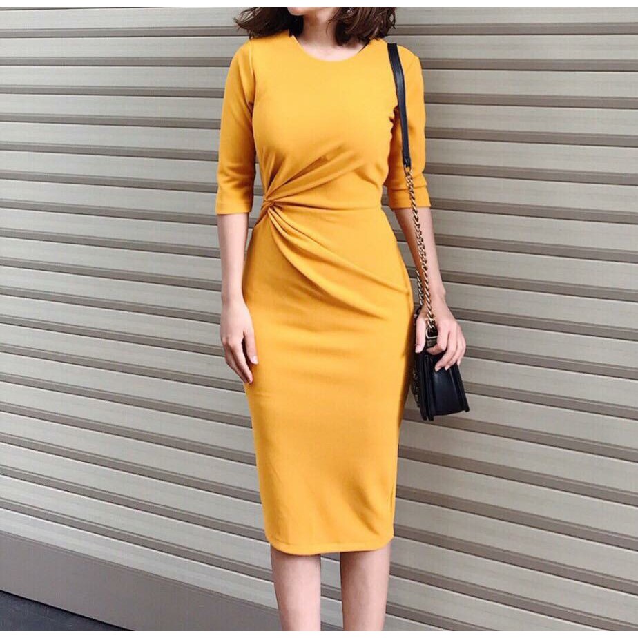 Đầm ôm Công Sở Tay Lỡ Xoắn Eo 1 Bên (M,L, XL)-Xanh | BigBuy360 - bigbuy360.vn