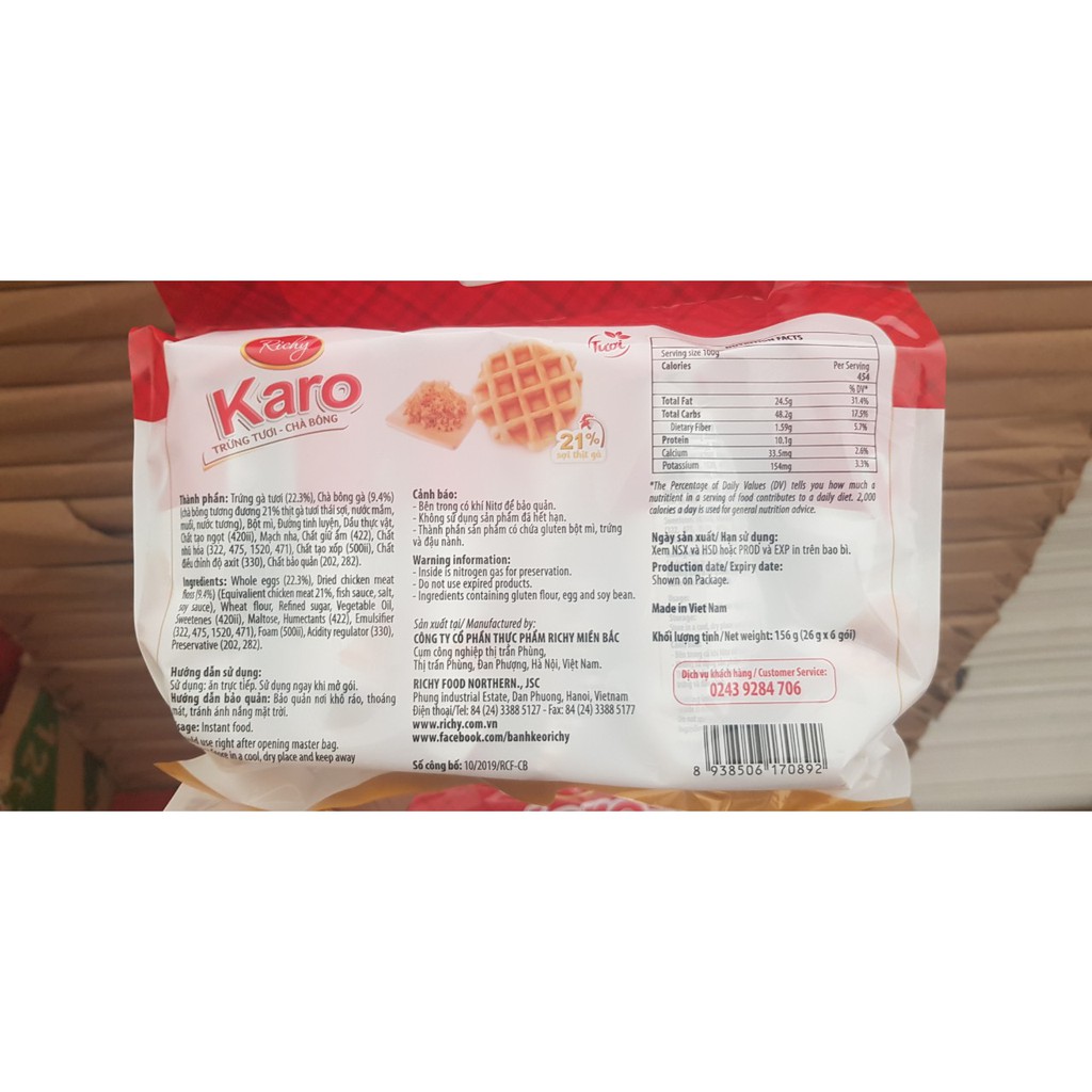 Set 6 gói bánh trứng tười chà bông Karo Richy