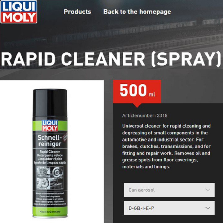 Chai xịt tẩy rửa thắng xịt sên dầu mỡ Liqui Moly Rapid Cleaner 3318 500ml