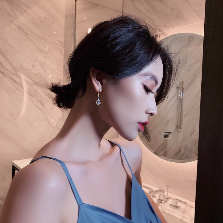 Dây Chuyền Mạ Vàng 14K Mặt Hình Giọt Nước Đính Đá Pha Lê Phong Cách Hàn Quốc Sang Trọng