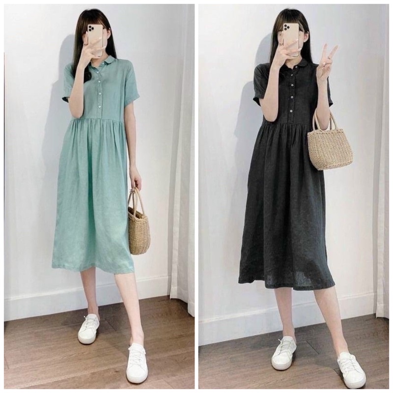 Đầm babydoll nút trắng form dài (kèm hình thật)