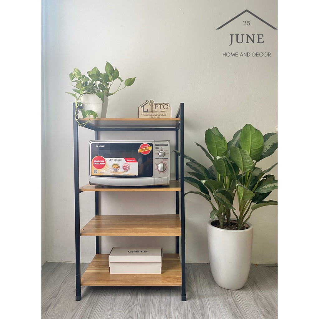 [FREESHIP] Kệ Lò Vi Sóng 4 Tầng, Kệ Đa Năng Nhà Bếp Gỗ Chất Lượng Cao Chịu Tải Tốt Khung Sắt Sơn Tĩnh Điện