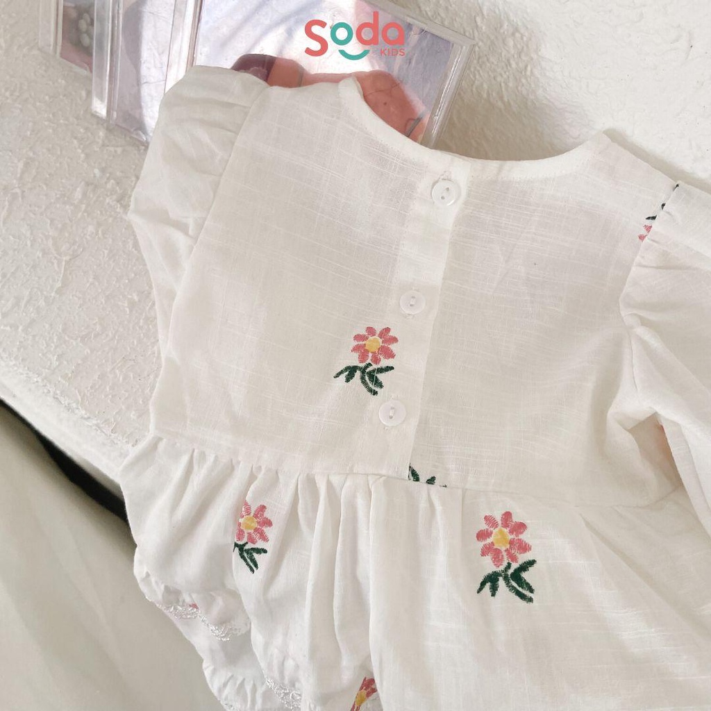 Váy bé gái ROSÉ DRESS SODA KIDS thiết kế tay bồng, phối ren, chất liệu linen Hàn, họa tiết hoa dễ thương