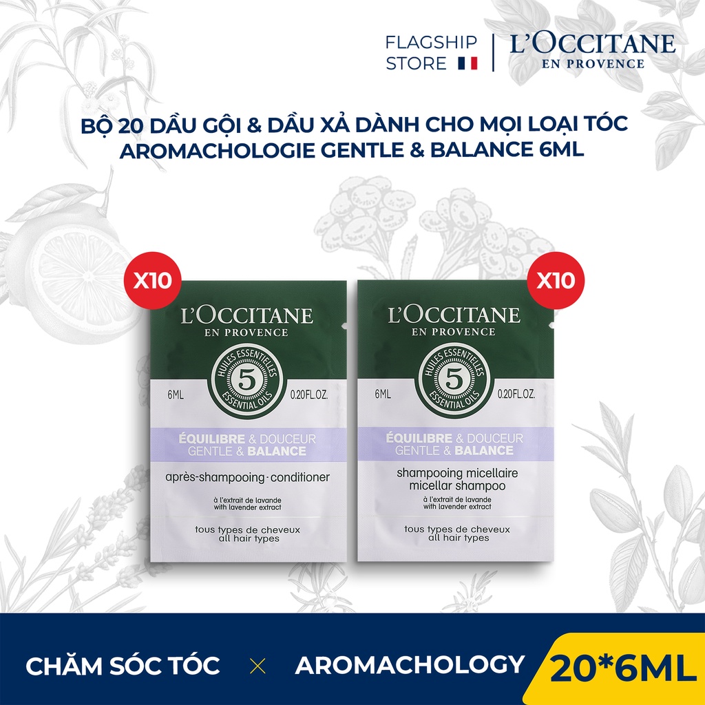 Bộ 10 Dầu Gội &amp; 10 Dầu Xả Làm Dịu &amp; Dưỡng Tóc Óng Mượt 6ml L'Occitane