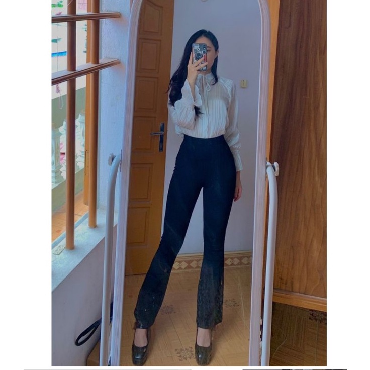 Quần ống loe legging Ngọc Trinh bigsize 90KG, lưng cạp cao gen bụng chất cotton siêu co dãn 4 chiều tôn dáng chân dài