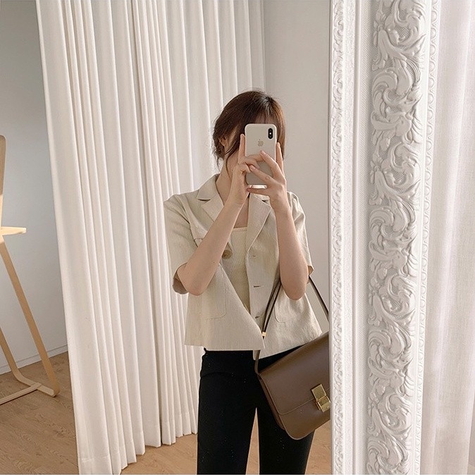 Áo khoác blazer SUXI tay ngắn màu sắc trơn phong cách Hàn Quốc thời trang dành cho nữ