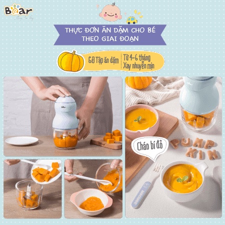 Máy xay đa năng Bear GR-B03V2 0,3L cho bé ăn dặm máy xay mini cầm tay Bear chính hãng bản quốc tế BH 18 tháng