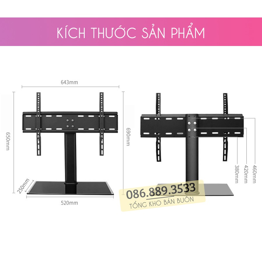 Chân đế tivi đa năng mặt kính cường lực 32 - 55 inch Chân tivi để bàn siêu đẹp và chắc chắn - Model DZ55