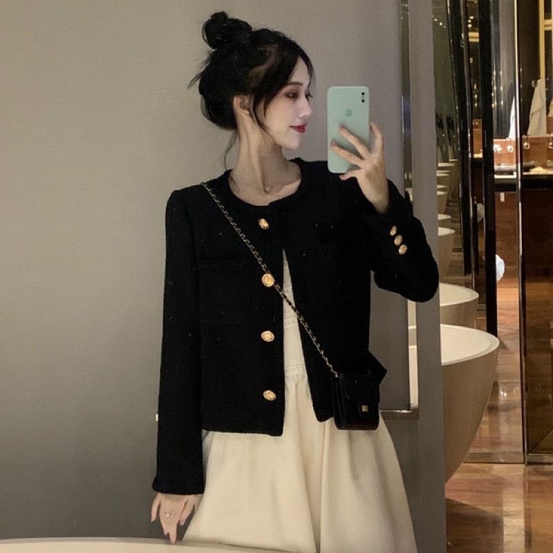 Áo khoác dạ vải Tweed -Order Taobao| Áo khoác nữ mùa đông vải dạ một lớp dạ phong cách Hàn quốc