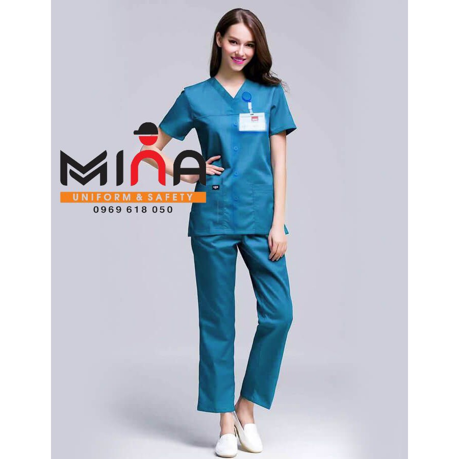 Bộ scrubs bác sĩ, quần áo y tế phẫu thuật - Màu Lam (Có hình ảnh thực tế)