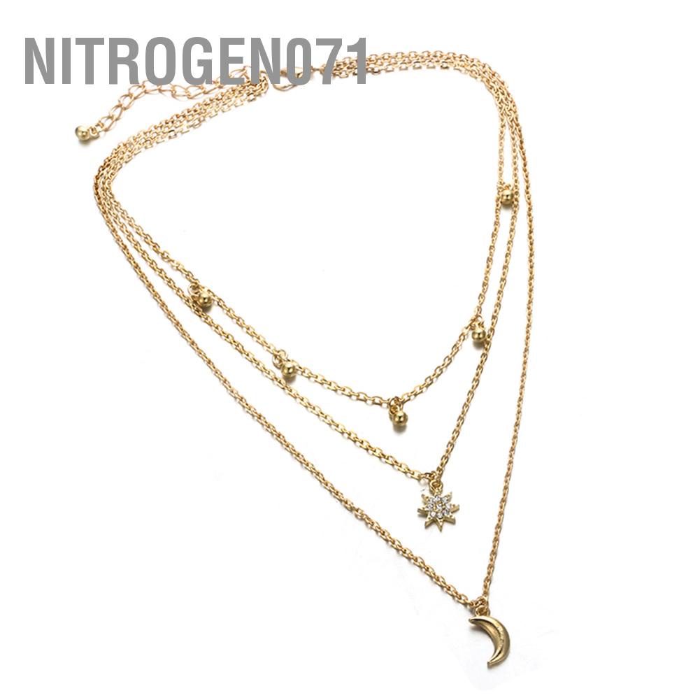 Nitrogen071 Women Multi Layers Rhinestones Moon Pendant Clavicle Necklace Alloy Jewelry Accessory