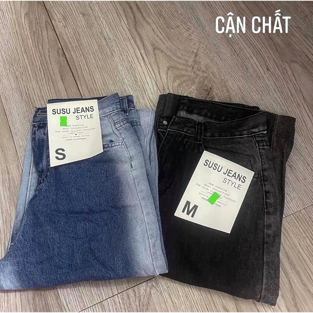 Quần Jean Loang Sọc Dài PEONYB Nữ [FREESHIP]  Culottes jeans suông ống rộng cạp cao tôn dáng màu ĐEN | XANH Ulzzang