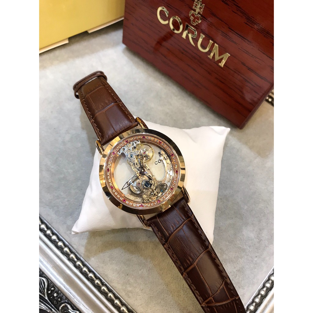 Đồng Hồ Nam Corum CRD02 - Dây Da - Lộ Cơ - Viền Trơn