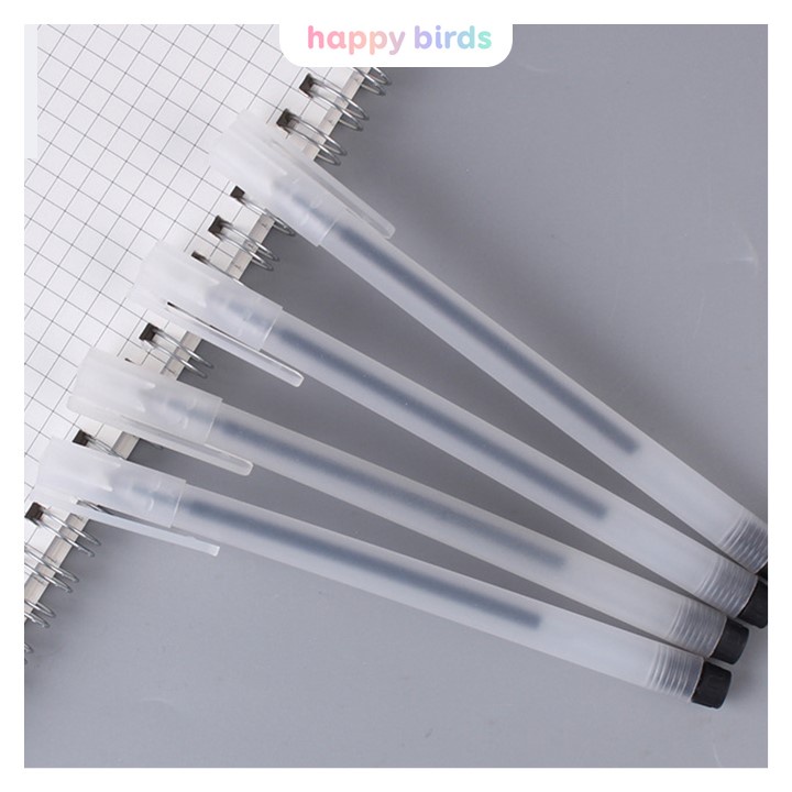 Bút gel 0.5 mm set 6 bút vỏ nhám trơn bút bi nước mực đen hai màu vỏ đen trắng bút viết ruột trơn mau khô HappyBirds