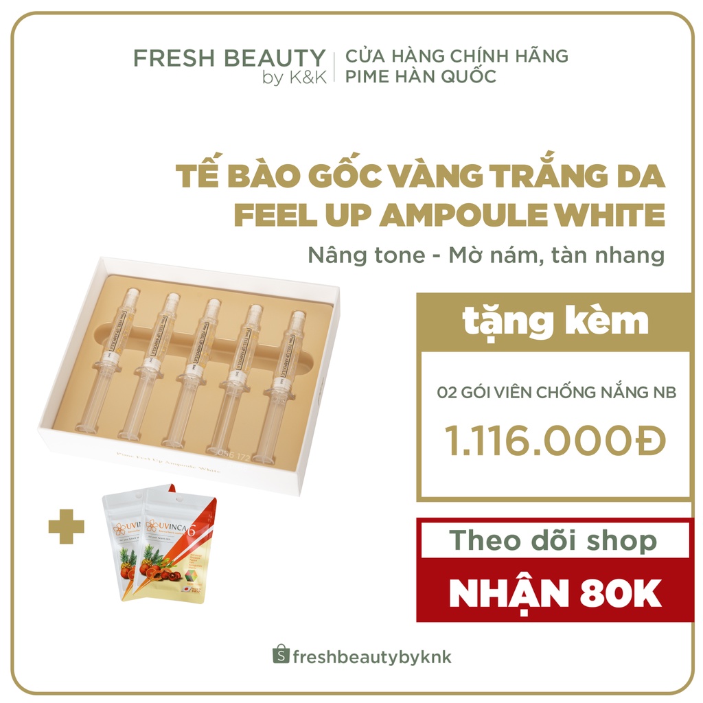 Tế Bào Gốc Vàng Trắng Da, ức chế sắc tố nám, sạm màu, tái tạo da, kiềm dầu Pime Feel Up Ampoule White set 5 lọ * 5ml