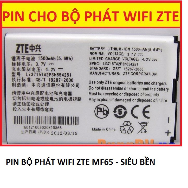 PIN CHO PHÁT WIFI ZTE MF60, MF61, MF62, MF63, MF65 DUNG LƯỢNG 1500MAH