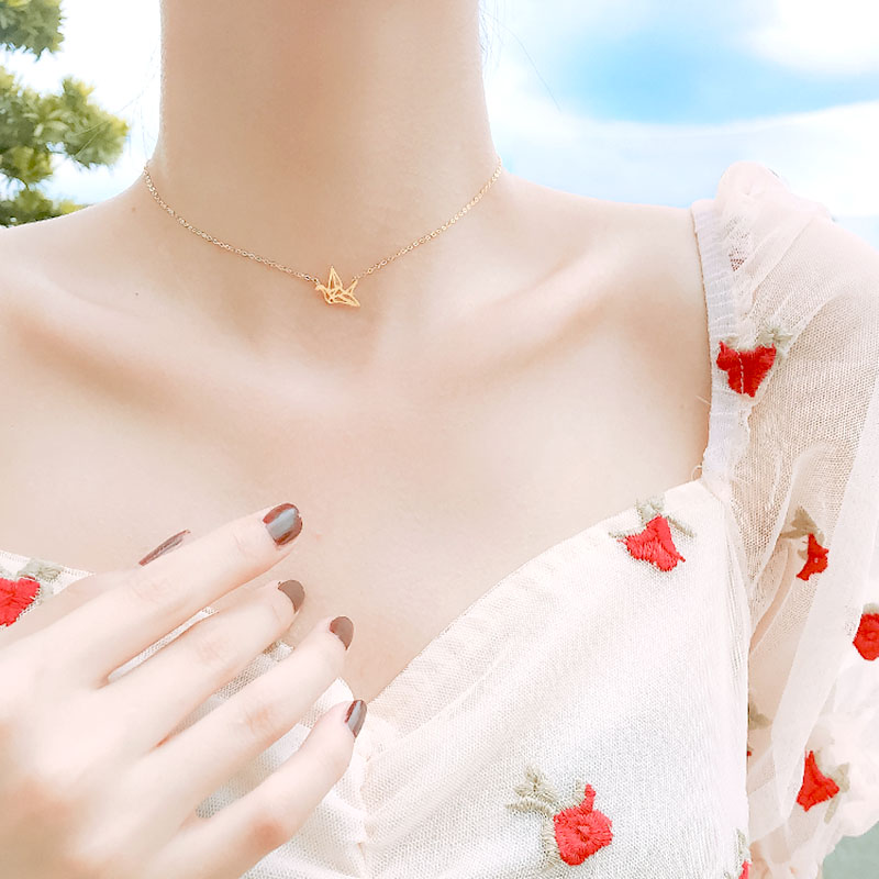 Dây chuyền mặt hình con hạc giấy đơn giản thời trang xinh xắn cho nữ