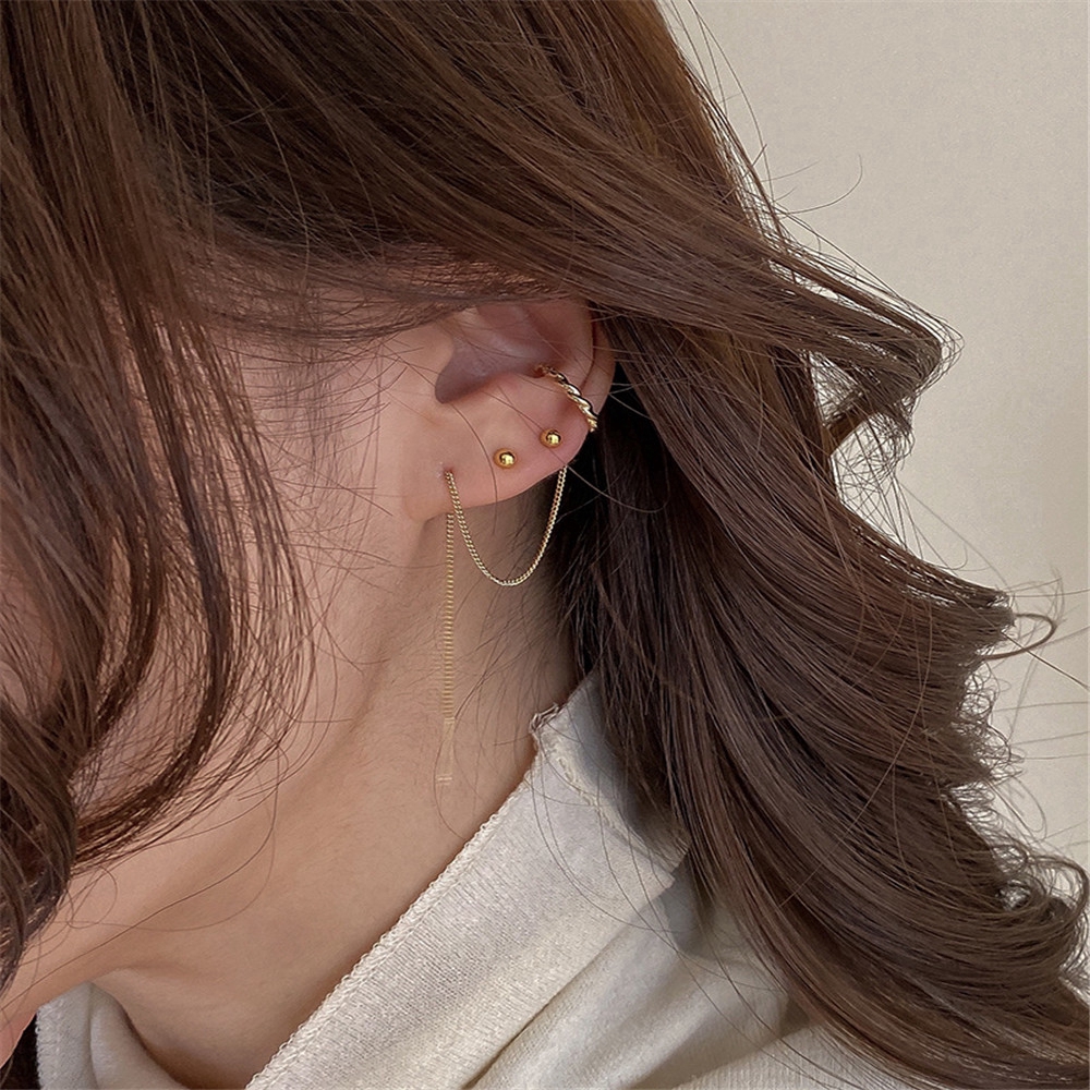 Khuyên Tai Dáng Dài Mạ Vàng Thiết Kế Đơn Giản Phong Cách Hàn Quốc Cho Nữ